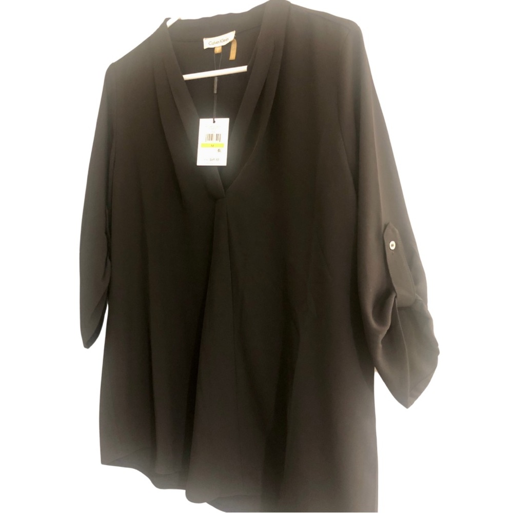 NWT Medium Black Calvin Klein V-Neck Blouse